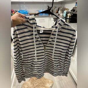 Perfect Condition Navy and White Striped Zip-Up Hoodie